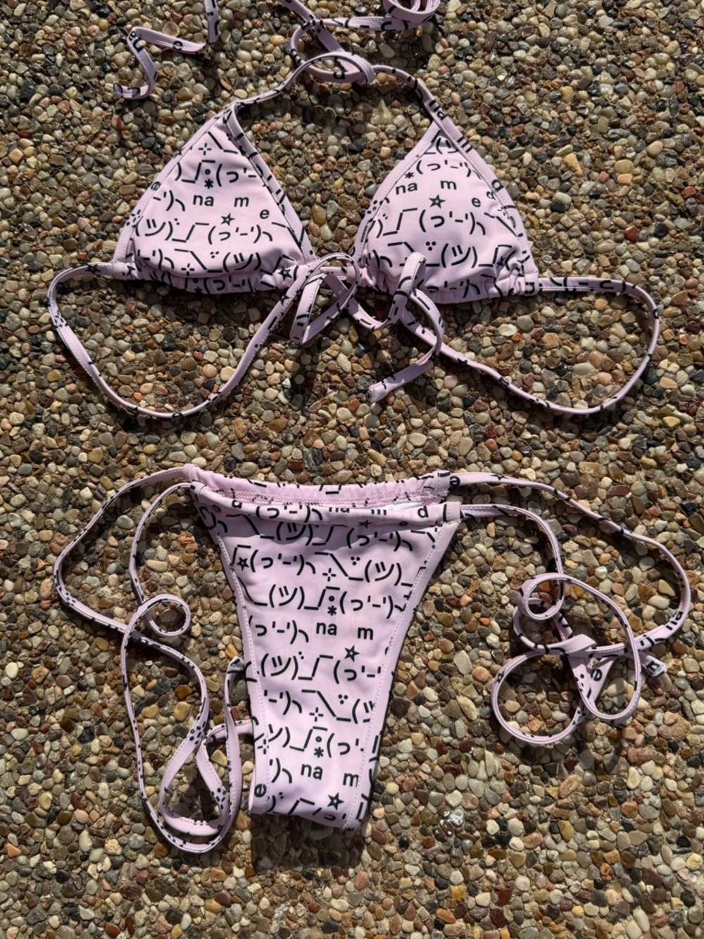 Light Pink Emoji Print String Bikini Set - NAMED COLLECTIVE